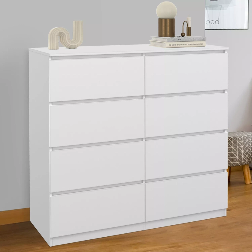 Commode 8 tiroirs TOMI 110 cm blanc IDMarket