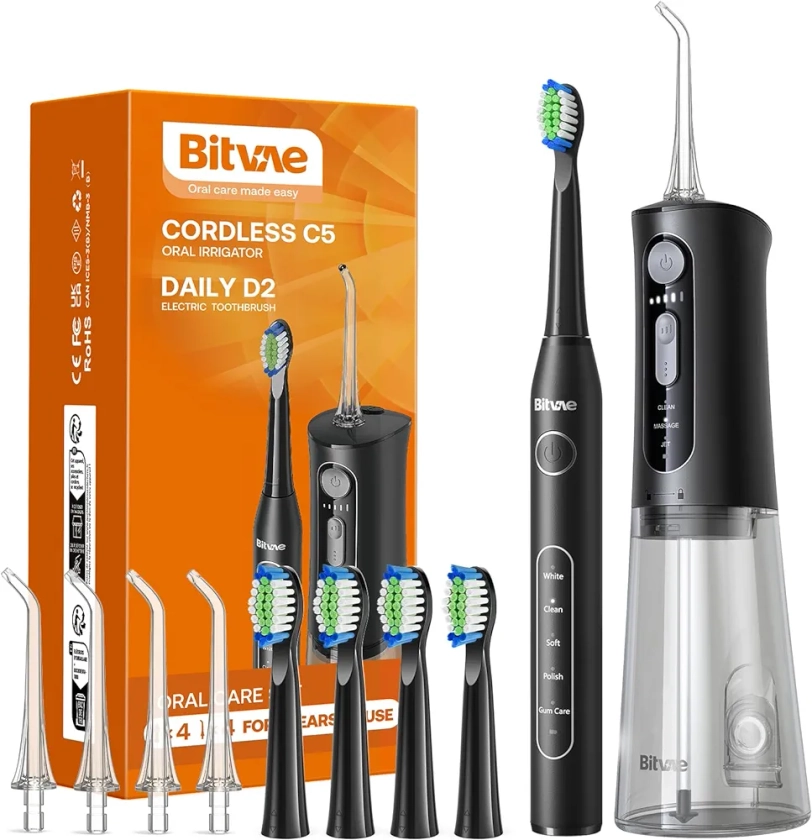 Bitvae Water Dental Flosser Teeth Picks - Cordless Water Flosser for Teeth - 5 Modes Sonic Electric Toothbrush,Upgraded Water Dental flosser Pick
