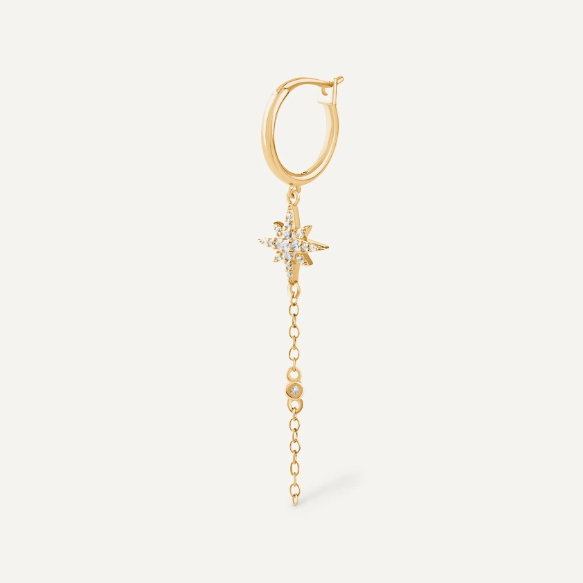 Gold star chain hoop earring MONACO | Pohesia