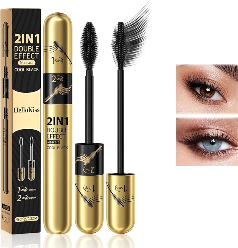 Ninnyi 2 In 1 Waterproof Tubing Mascara,Clump-Free 4d Silk Fiber Long Lash Mascara Volume and Length for Makeup Black