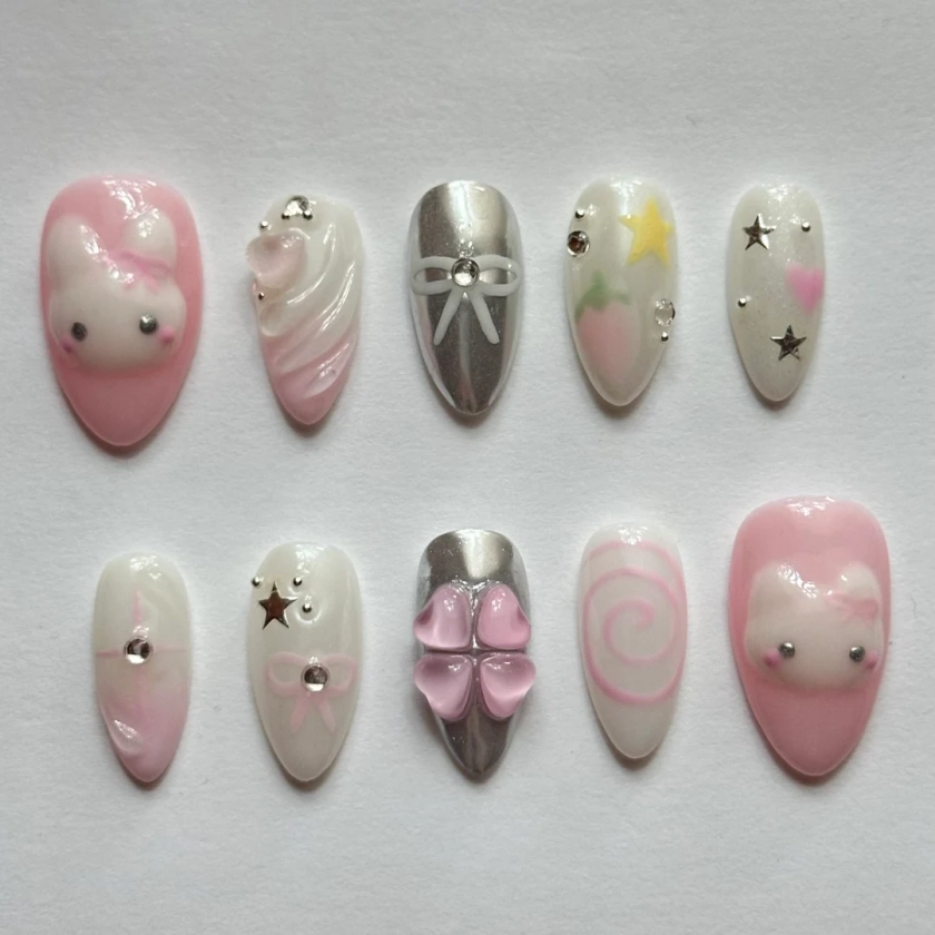 Lucky Bunny Press On Nails | Handmade | Custom Made to Order