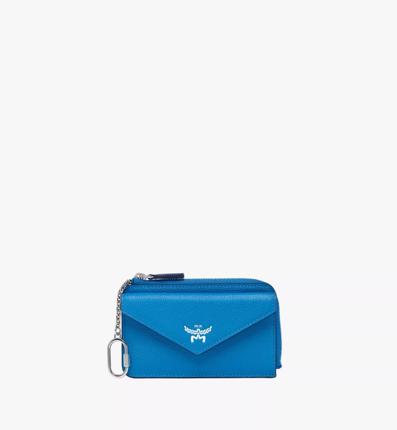 Mini Himmel Zip Around Card Case in Embossed Leather Blue | MCM ®DE