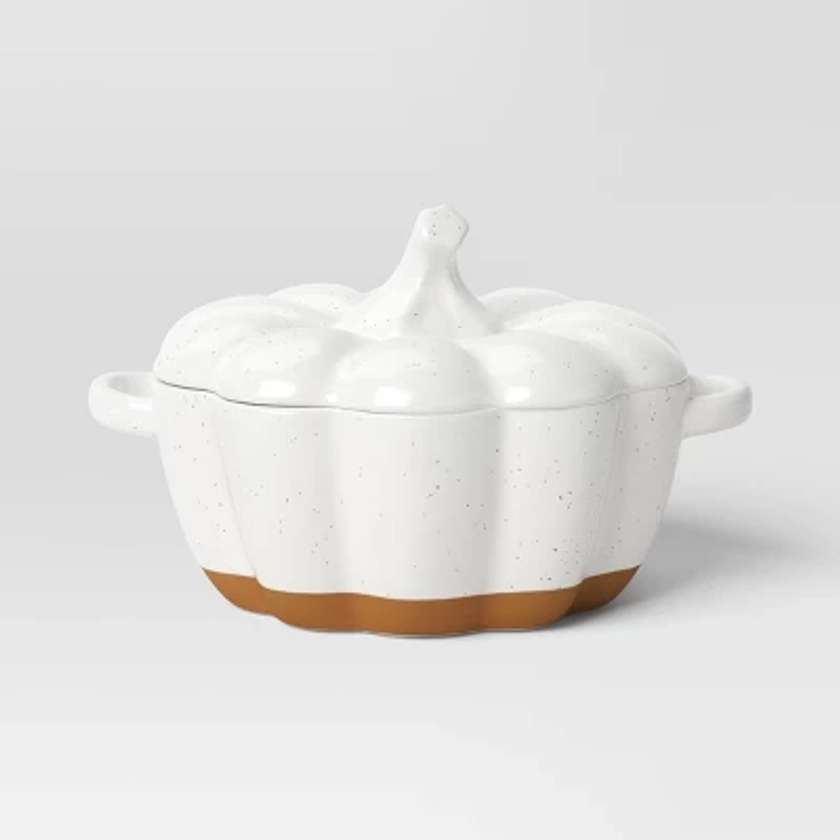 3000ml Pumpkin Stoneware Serving Bowl with Lid cream - Threshold™