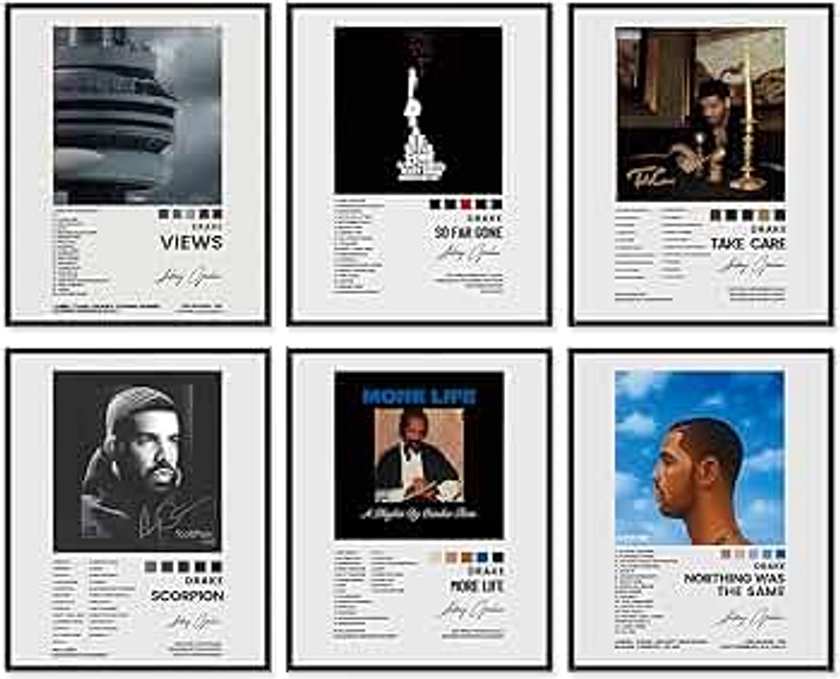 Drake Posters 8x10 Canvas Prints Unframed Set of 6 Music Album Cover Posters for Room Aesthetic Canvas Wall Art Room Decor for Teen Girls