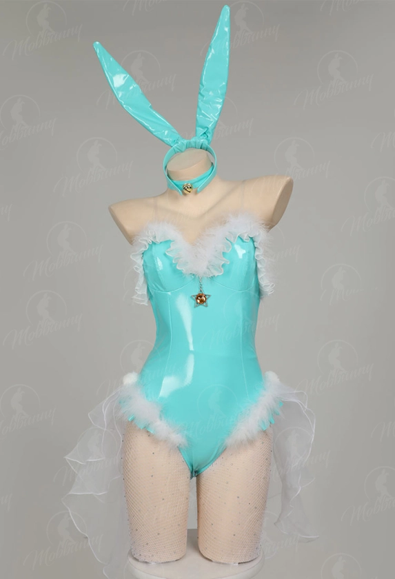 Sexy Lingerie Bunny Girl Costume Blue Bodysuit and Chiffon Skirt with Headband and Gloves