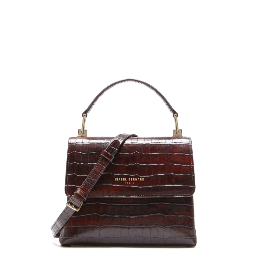 Femme Forte Heline croco brown calfskin leather handbag