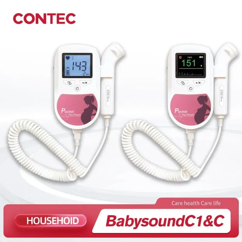 CONTEC-Monitor de ritmo cardíaco Doppler Fetal, retroiluminación LCD, color rosa con sonda de 2Mhz, 3mhz y 8Mhz - AliExpress