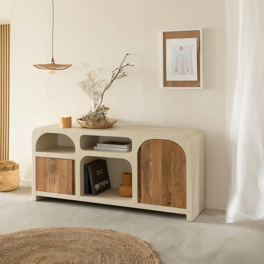 Buffet en MDF effet béton et bois d'acacia Dalva