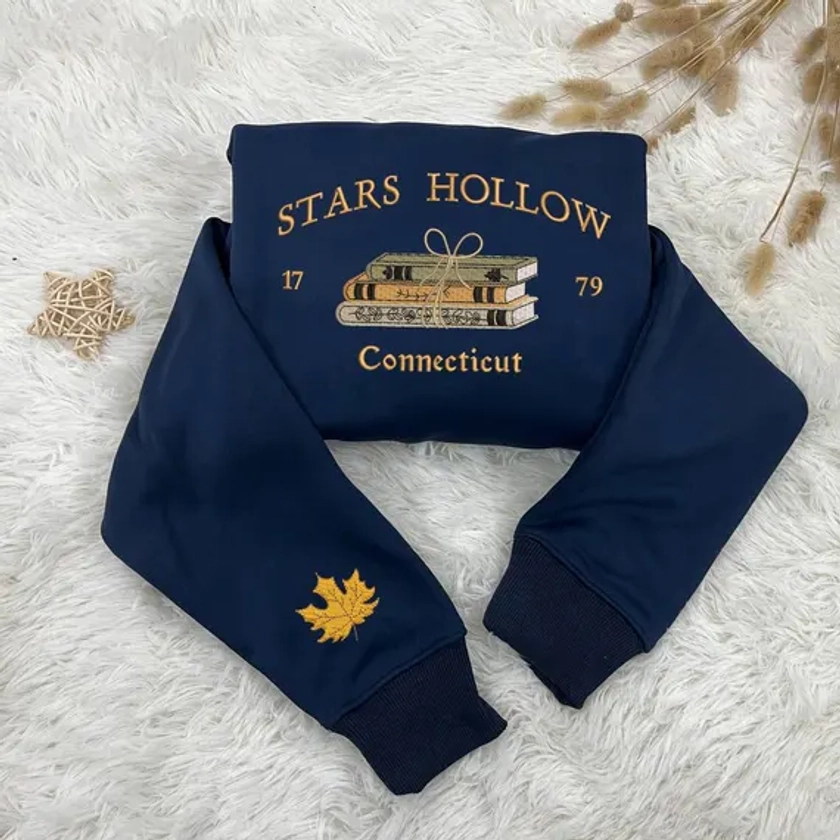 Stars Hallow Connecticut Embroidered Sweatshirt, Gilmore Girl Hoodie, Bookish Shirt, Fall Embroidered Sweatshirt, Halloween Shirt ESH946.H