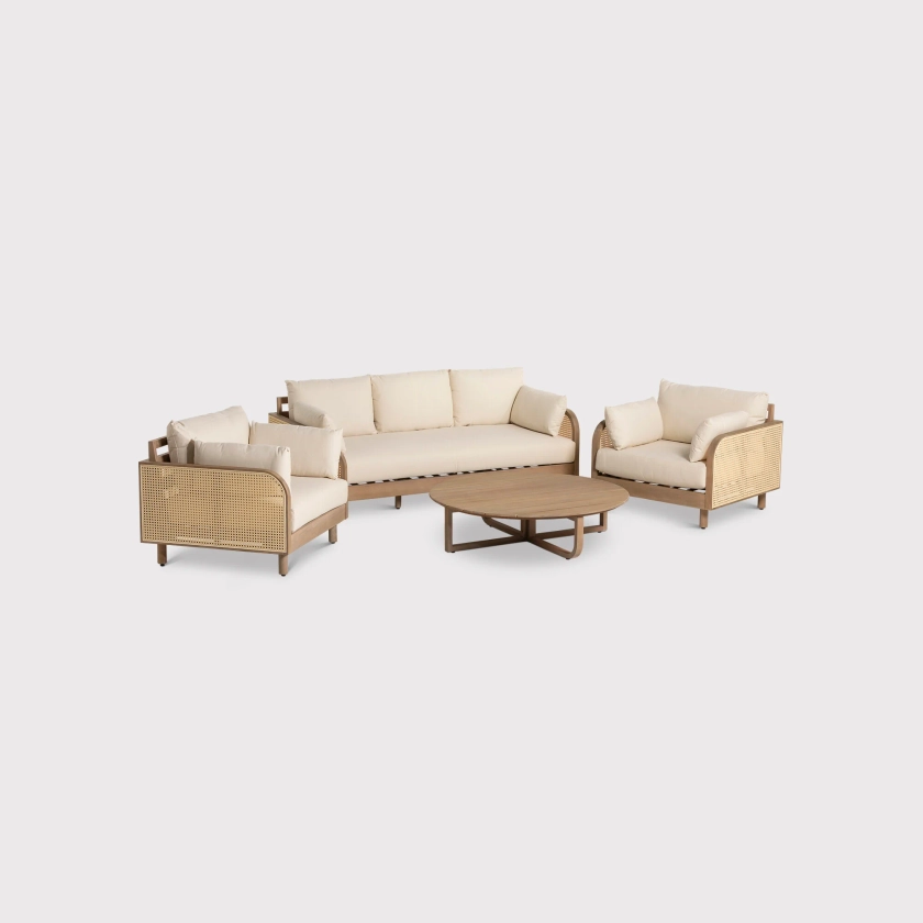 Nicosia Curved Light Teak Garden Sofa Chairs Lounge Set , Light Teak - Barker & Stonehouse