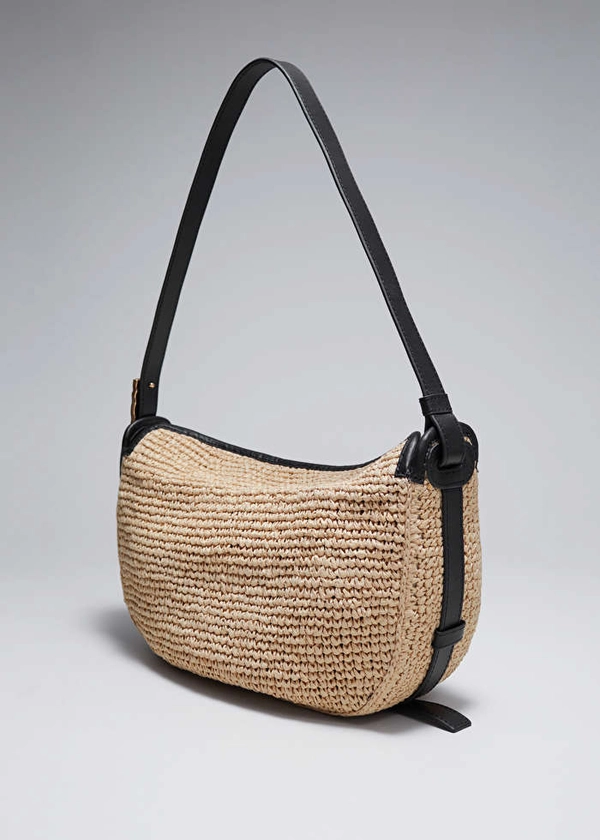 Leather-Trimmed Straw Shoulder Bag - Beige - & Other Stories GB