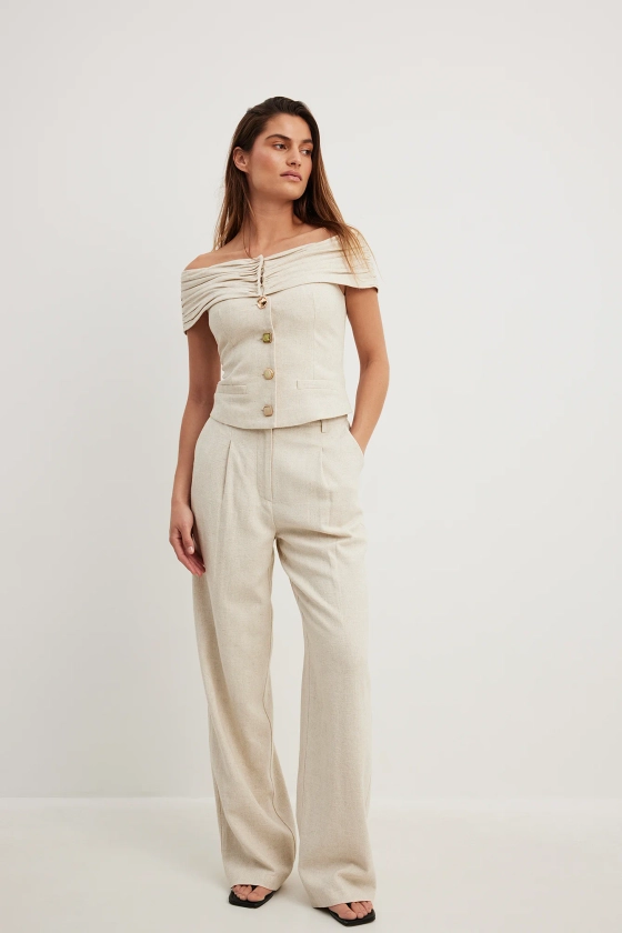 Pantalon de costume en lin mélangé Beige