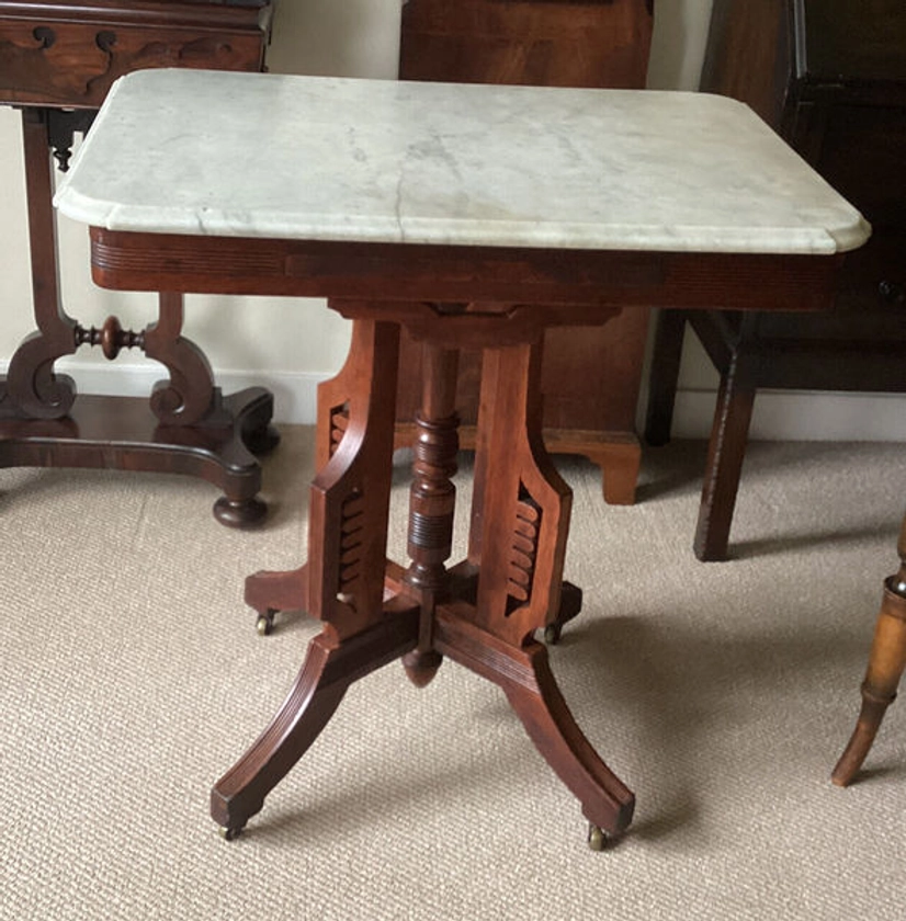 Very Interesting 19th C. Anglo Indian / Burmese Table. Marble Top Over Mahogany | Vinterior