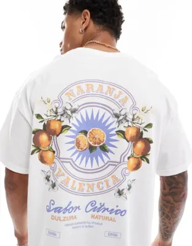 ASOS DESIGN - T-shirt oversize avec imprimé oranges au dos - Blanc | ASOS