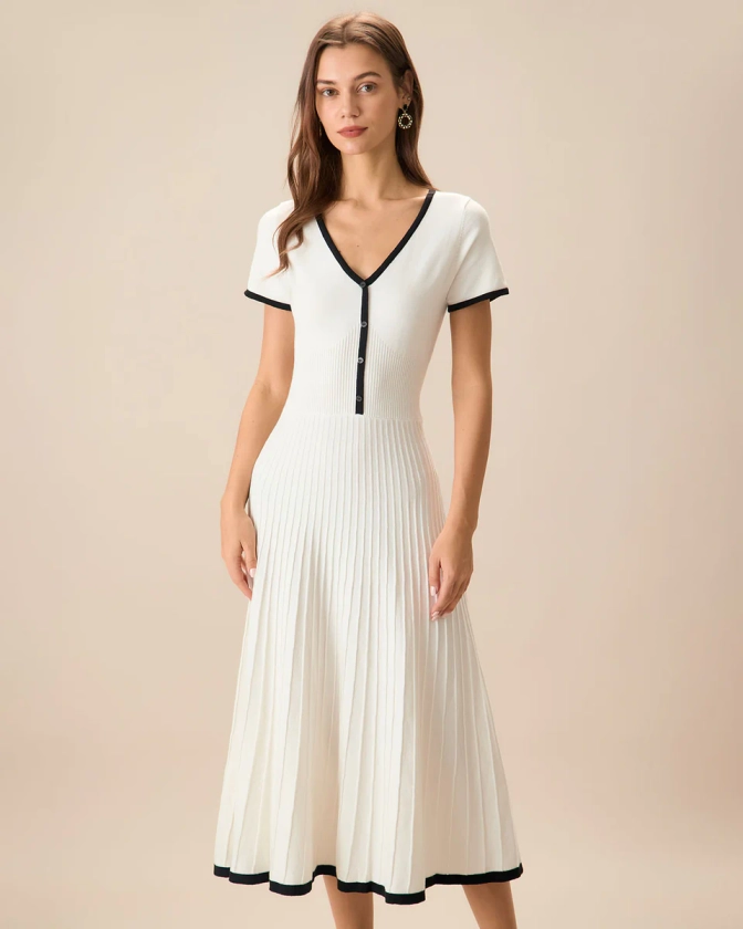 Women's White Contrasting Sweater Midi Dress & Reviews - White - Dresses | RIHOAS