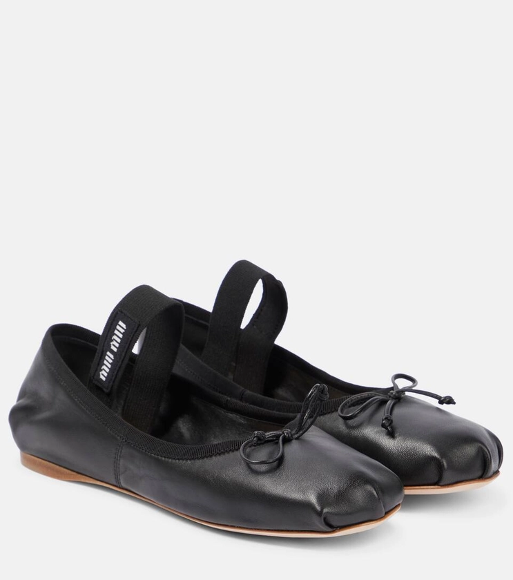 MIU MIU Logo-strap leather ballet flats