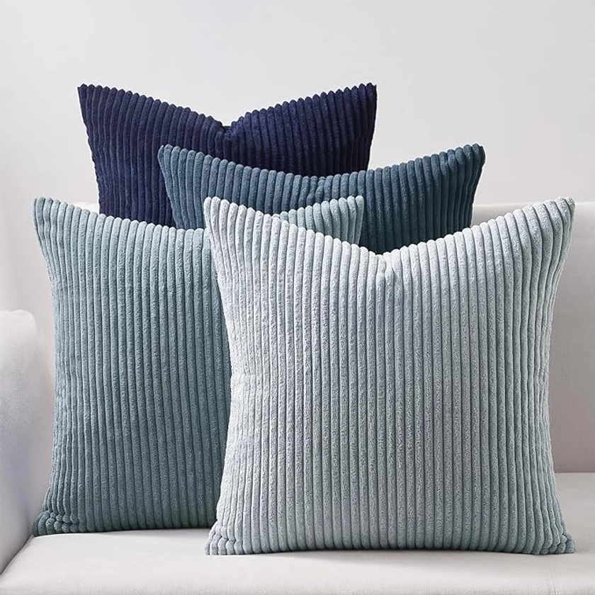 Topfinel Blue Cushion Covers 50cm x 50cm Winter Sofa Bed Colorful Cushions Soft Pillow Case 20x20 Corduroy Scatter Decorative Cushions Pillow Cover for Livingroom Bedroom Invisible Zipper,Set of 4 : Amazon.co.uk: Home & Kitchen