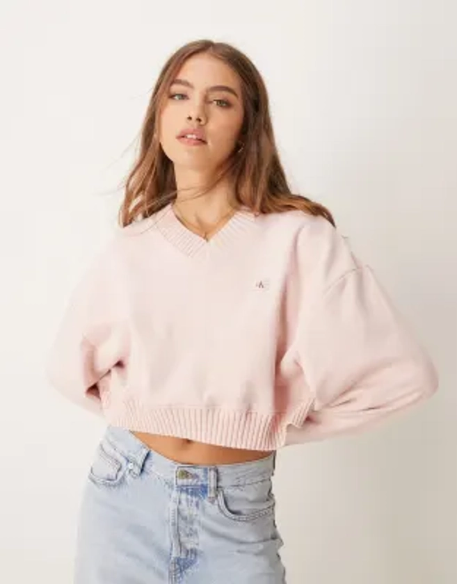 Calvin Klein Jeans - Sweat à col en V et étiquette tissée - Rose