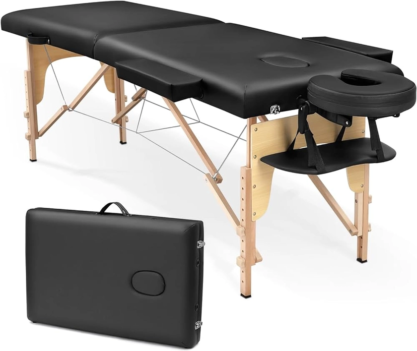 Higliocas Table de massage pliable cosmétique : 2 zones en bois Table de massage mobile Lit de massage pour physiothérapie et tatouage