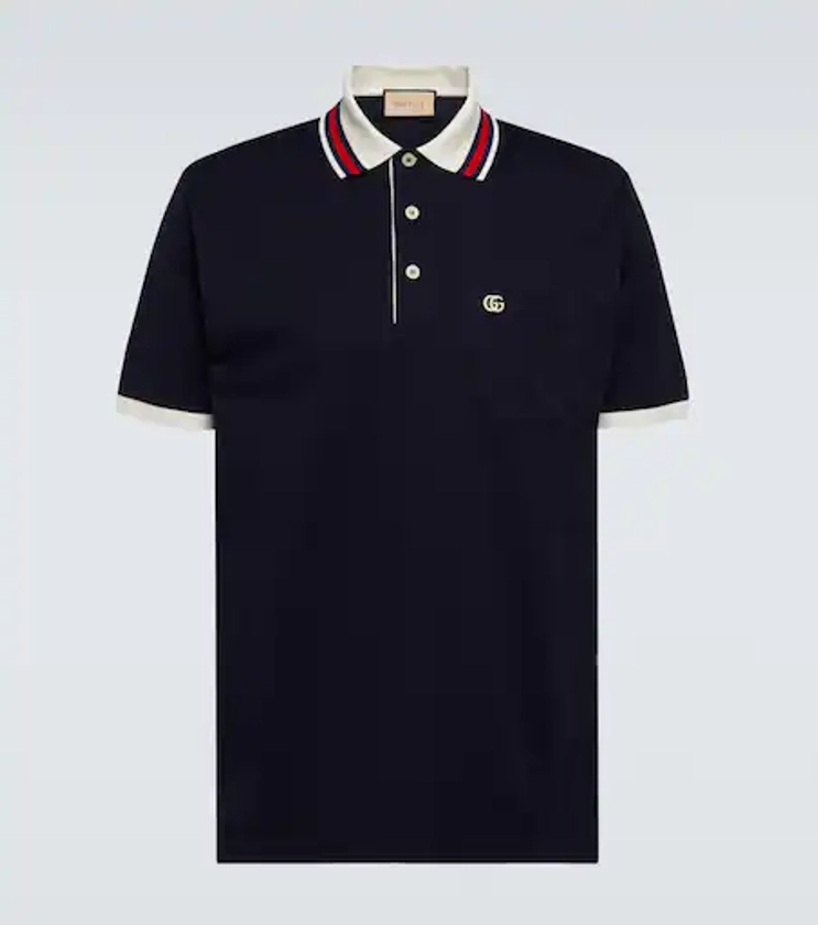 Double G Cotton Blend Pique Polo Shirt in Blue - Gucci | Mytheresa