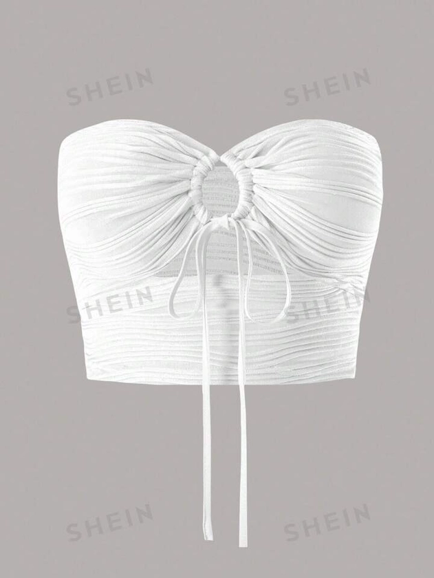 SHEIN ICON Drawstring Ruched Tube Top