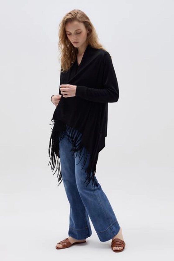 Cardigan aperto con frange Nero HYBRID da Donna | OVS