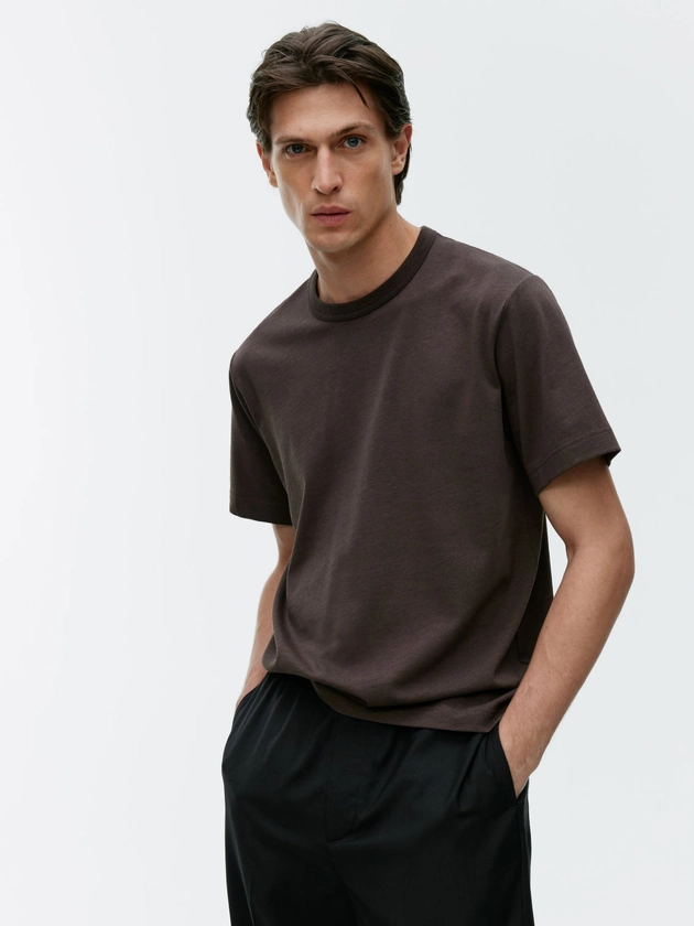 Cotton Linen T-Shirt - Brown - ARKET NL