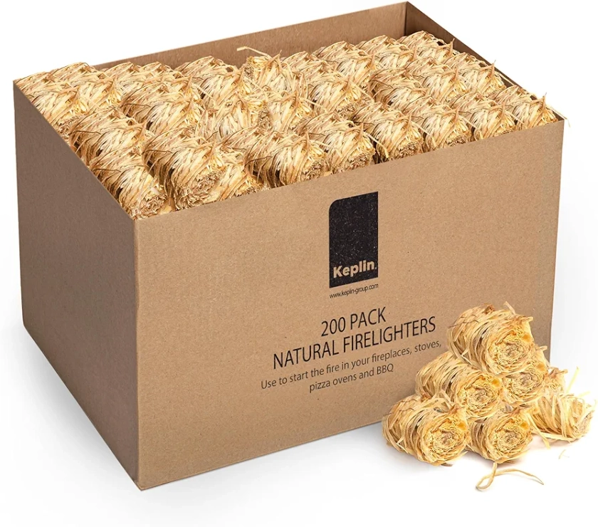 KEPLIN Natural Firelighters - 200 Pack | Eco Friendly Wood Firelighters | Quick Wood Wax Flame Fire Starters | Safe to Use | Ideal for Stoves, Open Fires, BBQ's & Pizza Ovens