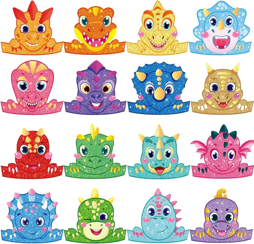 Leinuosen 32 Packs Dinosaur Party Hats Birthday Party Hats for Kids Dinosaur Party Decorations Dino Hats for Party, 16 Styles