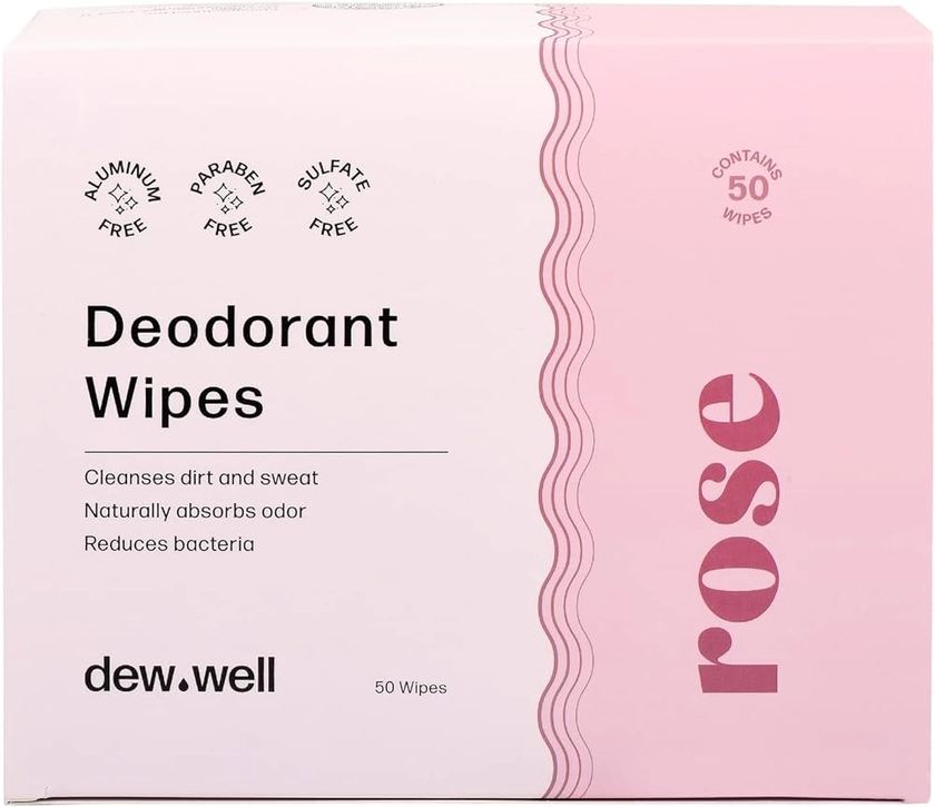 Amazon.com : Dew Well - Refresh Deodorant Wipes - A Fresh Start When You’re On the Go - Aluminum, Paraben, and Sulfate Free - Rose Scent - 50 Individually Wrapped Wipes : Beauty & Personal Care