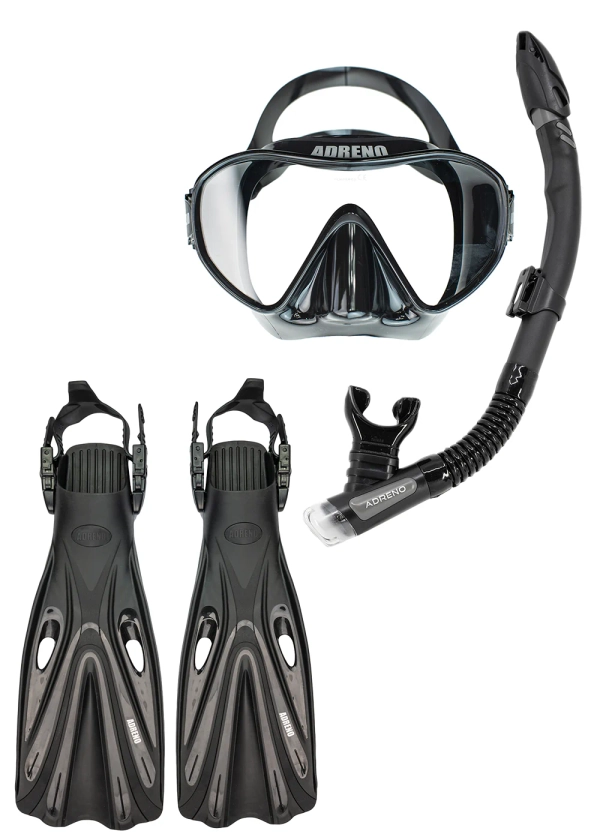 Adreno Moray Mask - Snorkel &amp; Fin Combo - Black