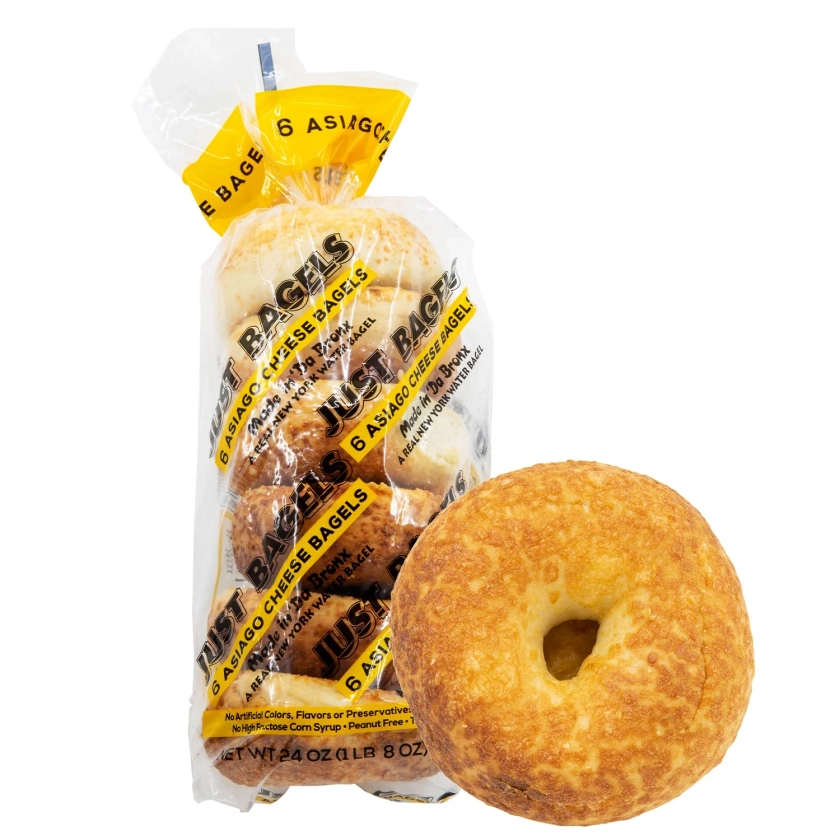 Just Bagels - Asiago Bagels - 24 Count (4 six packs), 24oz Bag - Non-GMO - All Natural - NY Bagels