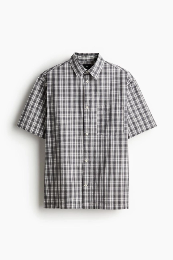 Loose Fit Short-sleeved Shirt - Gray/checked - Men | H&M US
