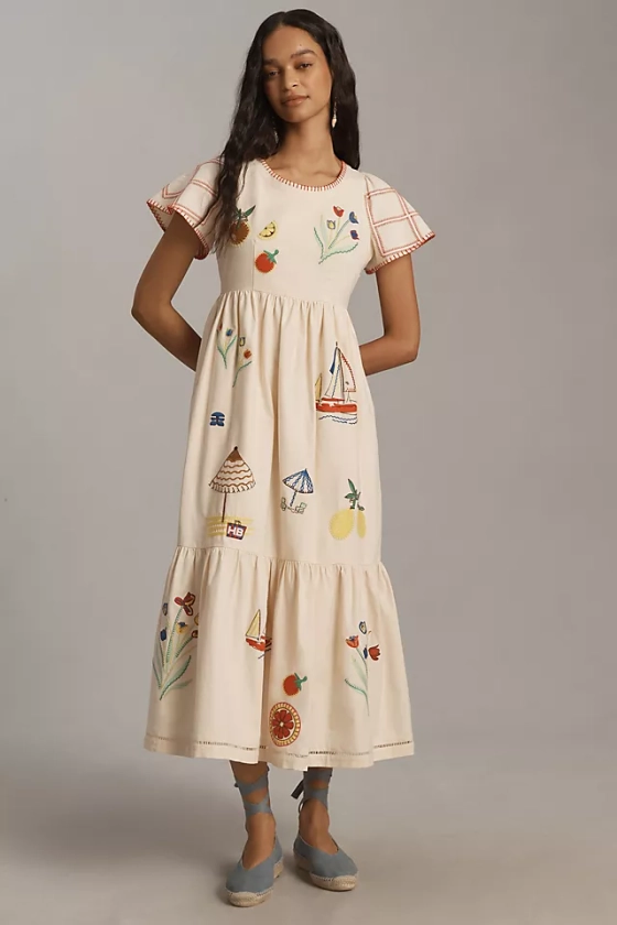 Hunter Bell Marley Embroidered Midi Dress