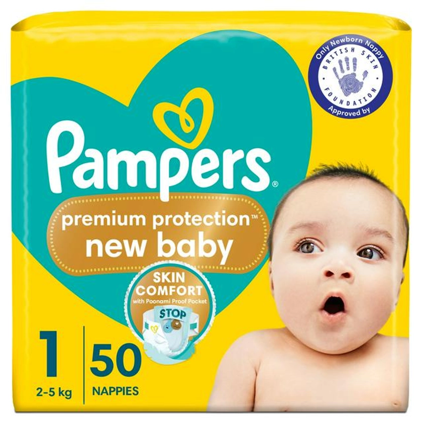 Pampers New Baby Size 1 Essential Pack, 2kg-5kg 50 Nappies | Sainsbury's