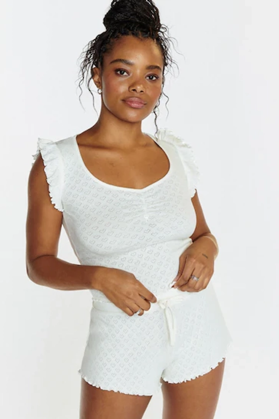Buy Boux Avenue Cream Frill Sleeve Pointel Vest & Shorts Set from the Next UK online shop