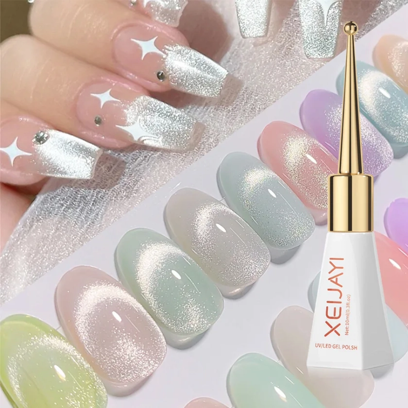 XEIJAYI-Verhéritage à Ongles Magnétique UV Semi-Permanent pour Manucure, Gel Oeil de Chat, Coulée de Paillettes, Violet, Document