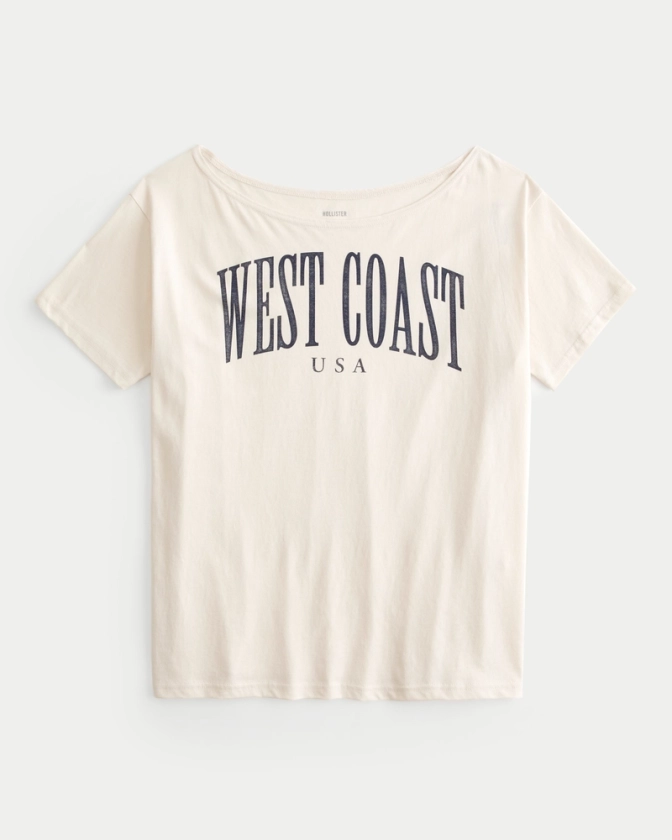 Women's Oversized Off-the-Shoulder East Coast Graphic Tee | Women's Tops | HollisterCo.com