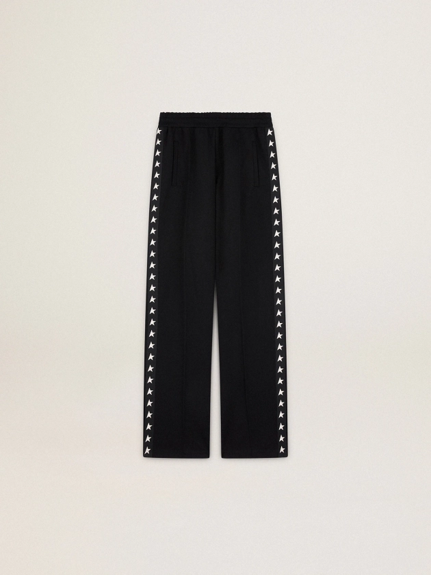 Pantalon de jogging noir pour femme avec étoiles blanches sur les côtés | Golden Goose