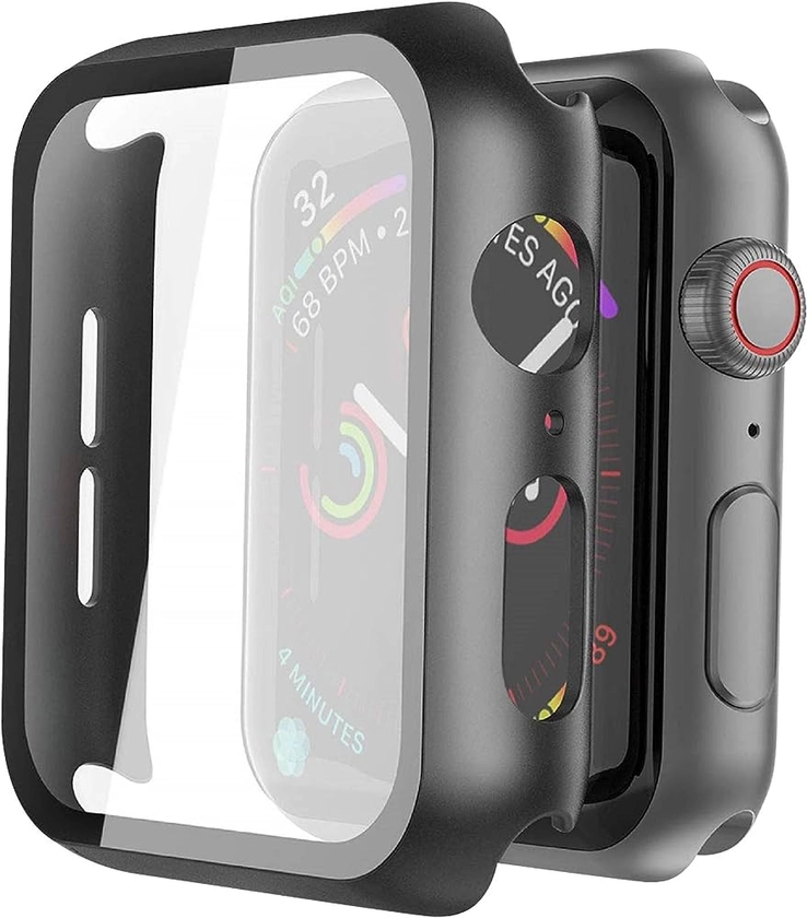 Misxi 2 Pack Hard PC Case with Tempered Glass Screen Protector Compatible with Apple Watch SE Series 6 Series 5 Series 4 40mm - Black