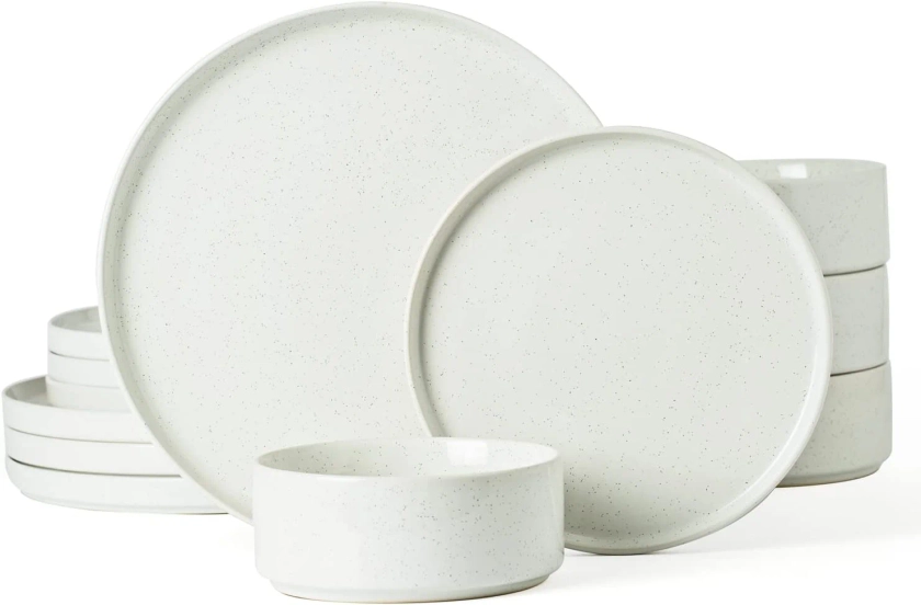 Famiware Dinnerware Sets, 12 Piece Plates and Bowls Set, Dish Set for 4, White - Walmart.com