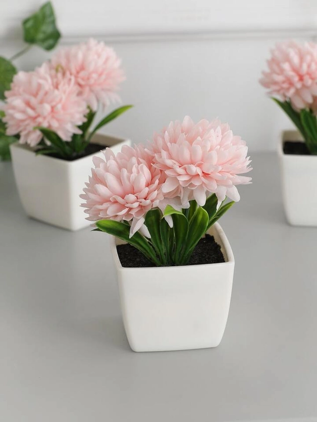 1pc Artificial Chrysanthemum Ball Mini Potted Plant - Suitable For Indoor Office Desk, Coffee Table, Bathroom, Bedroom Home Decor And Garden Flower Stand Decoration
