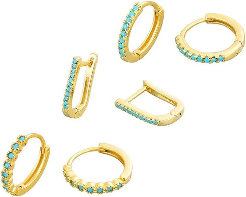 Amazon.com: JILIYUPA 3 Pcs 14K Gold Plated handmade turquoise Hoop Earrings for Women, Geometric U-Shaped Huggie Hoop Earring Gift for Women Girls (Hoop Styles): Clothing, Shoes & Jewelry