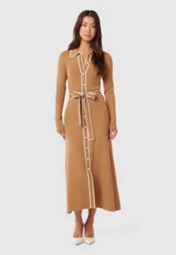 CLARA - Robe pull - camel/porcelain