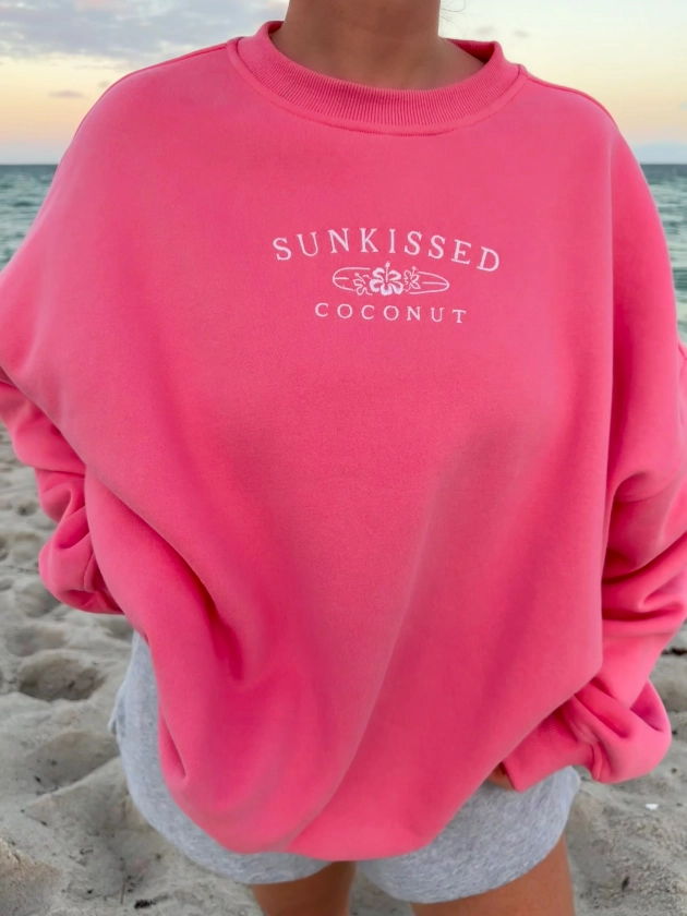 Hibiscus Pink Sunkissedcoconut Logo Embroider Sweatshirt