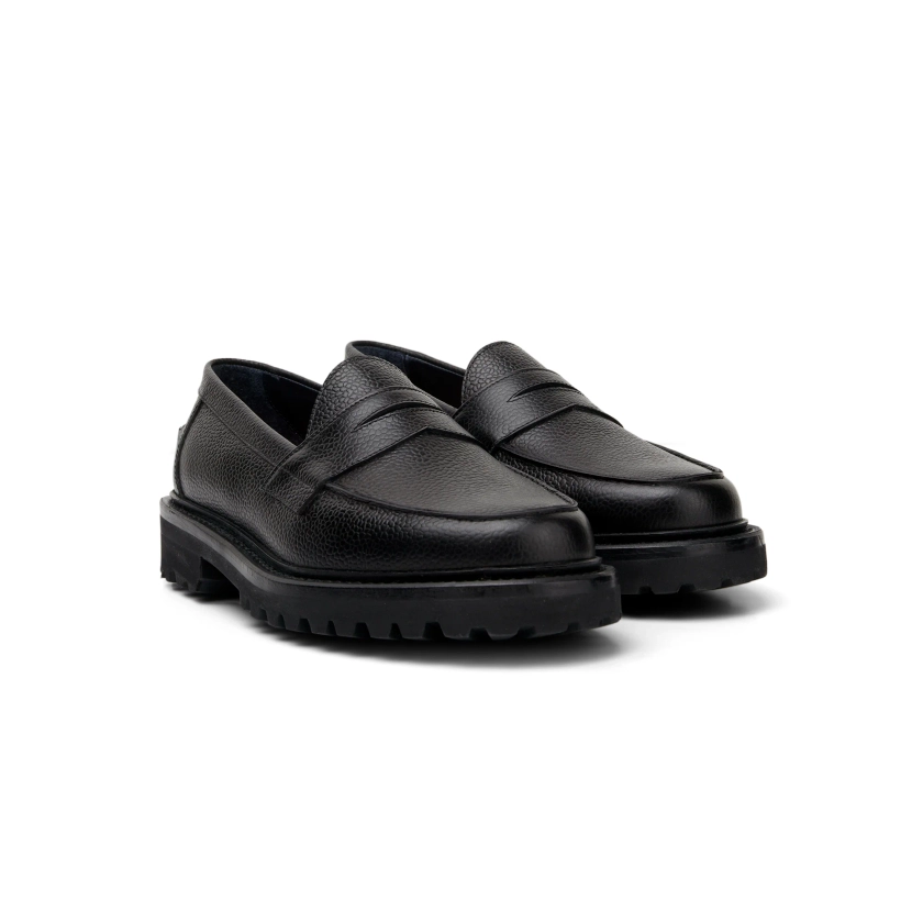 The Ellis Penny Loafer, Onyx, Vibram 1757 Lug Sole – Blackstock & Weber