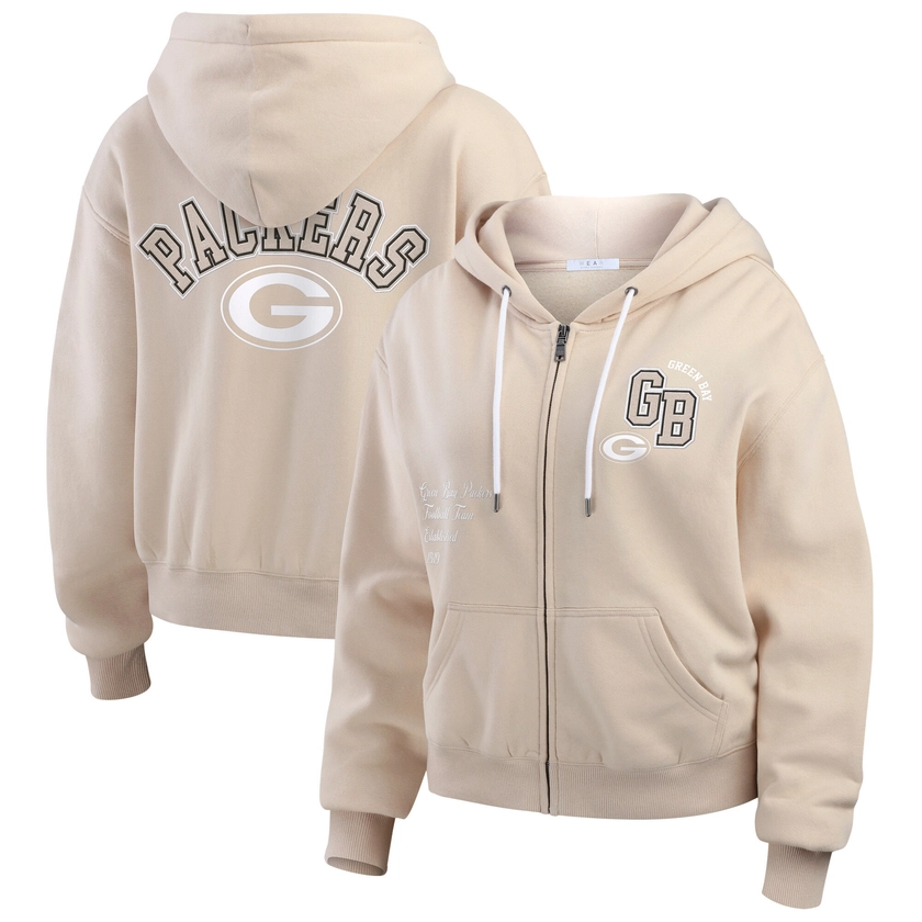 Women's Green Bay Packers WEAR by Erin Andrews Oatmeal Tonal Full-Zip Hoodie