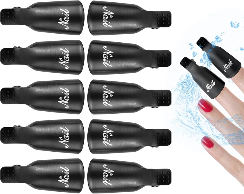 Hanyousheng Pince, 10 Pièces Capuchon Ongle Vernis Semi Permanent, UV Gel Dissolvant Clips Tool pour le Nettoyage des Ongles Retirer le Gel, Noir