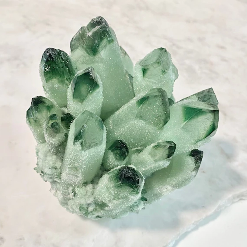 Large Green Crystal Cluster For Display Phantom Quartz Statement Crystal Home Decor Boho Spiritual Chakra  Forest Green Gifts For Her Him