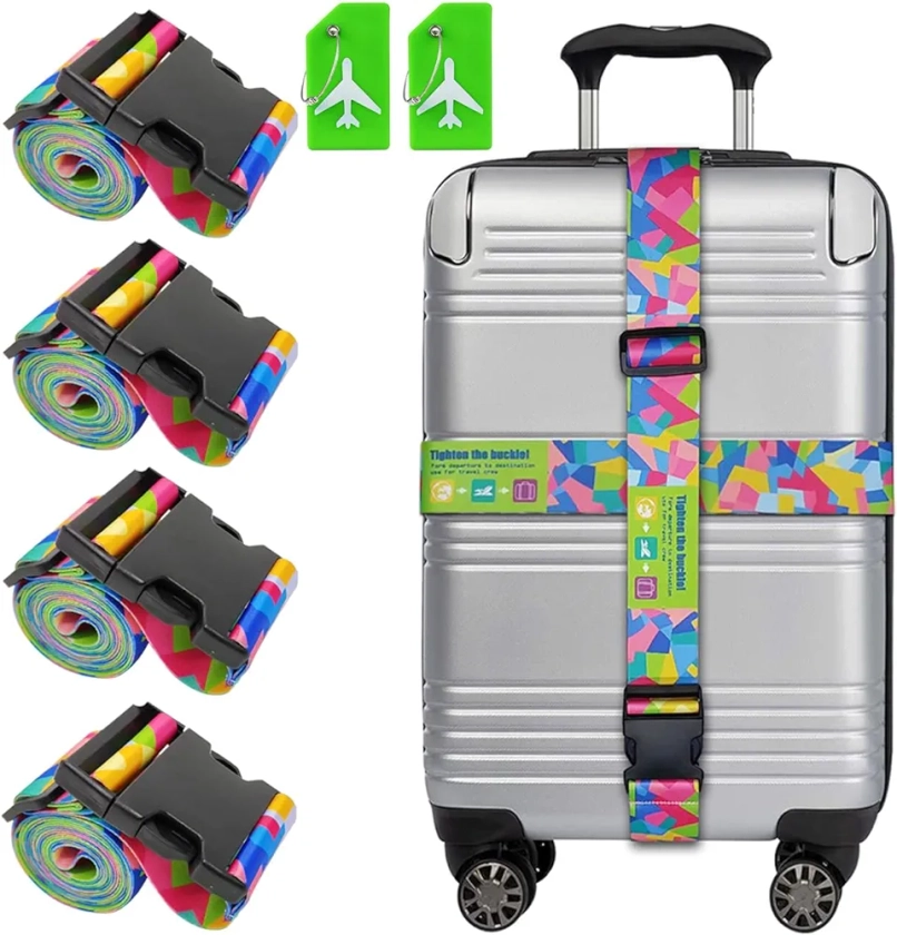 Correas de equipaje, correa de viaje, correas de equipaje para maletas aprobadas por la TSA, cinturón de viaje (paquete de 4)